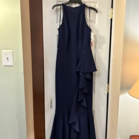 Aqua Cascade Ruffle Mermaid Gown - Navy size 6 - Picture 3 of 6
